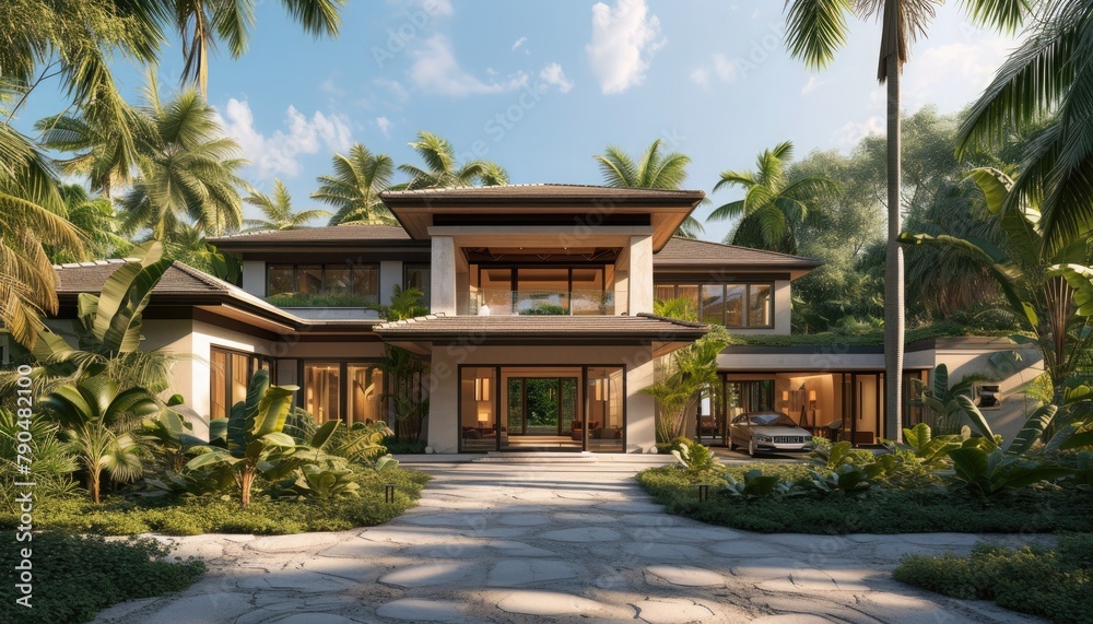 Sleek exterior design seamlessly blends with nature 🌿 Modern architecture harmonizes with lush surroundings, creating a tranquil retreat 🏡 #NaturalElegance