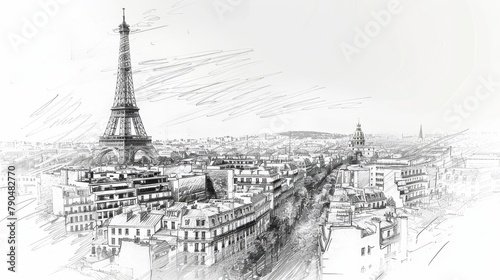 a sketch of Paris Tower on white background