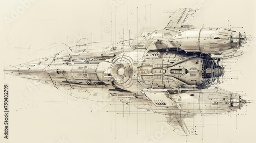 Fototapeta Naklejka Na Ścianę i Meble -  a sketch of spaceship architect drawing