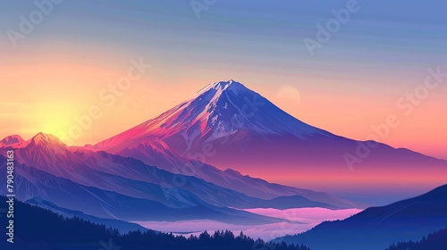 Japanese mountain landscape background  mount fuji japan vector style background for wall art print decor poster design. copy space for text.