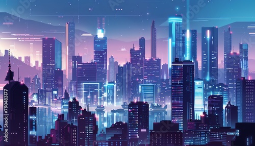 Transform a futuristic cityscape into a sleek vector graphic masterpiece  highlighting sleek lines and geometric shapes in a photorealistic style