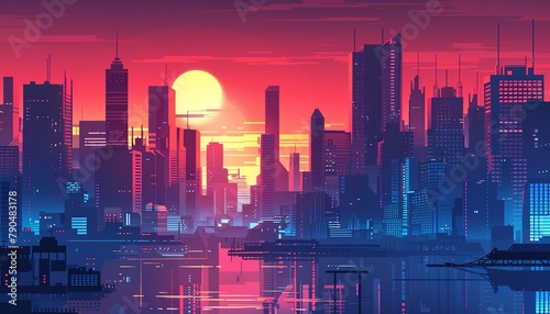 Transform a futuristic cityscape into a sleek vector graphic masterpiece, highlighting sleek lines and geometric shapes in a photorealistic style