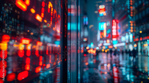 Urban Data Center Corridor with Red and Blue Lights Reflecting