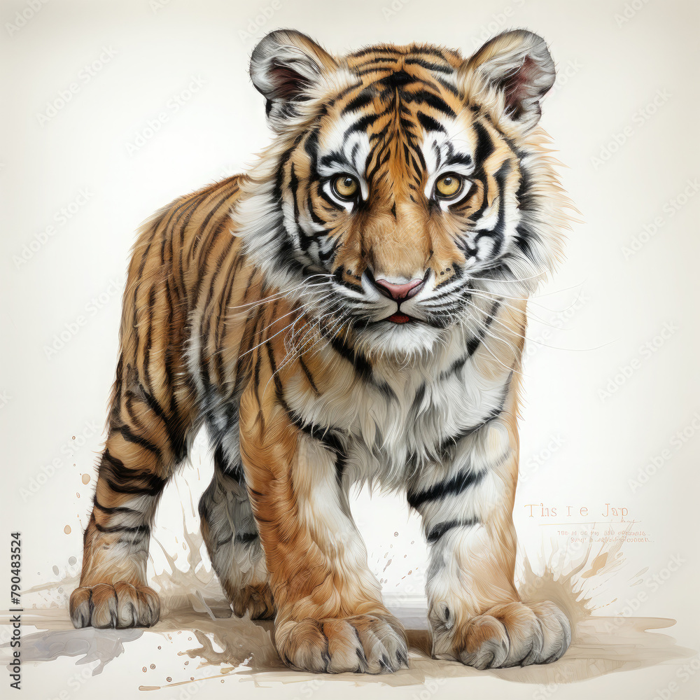 Obraz premium Watercolor South China tiger, clipart Illustration, Generative Ai