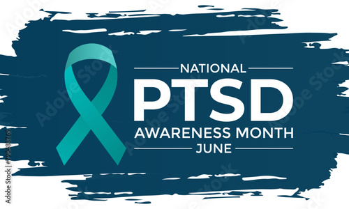 National PTSD Awareness month in June 27. Its will be raised awareness of posttraumatic stress disorder. Background, poster, card, banner design. Vector EPS 10.