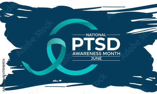 National PTSD Awareness month in June 27. Its will be raised awareness of posttraumatic stress disorder. Background, poster, card, banner design. Vector EPS 10.