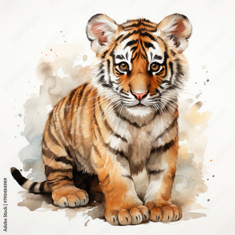 Watercolor South China tiger, clipart Illustration, Generative Ai Watercolor South China tiger, clipart Illustration, Generative Ai
