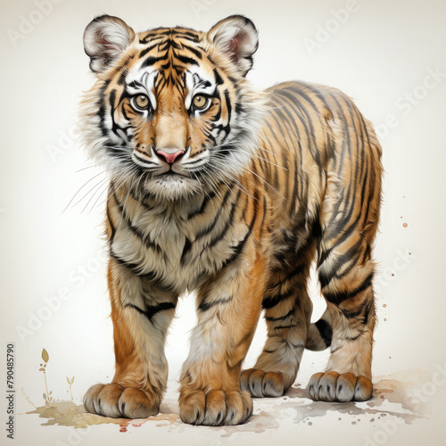 Watercolor South China tiger  clipart Illustration  Generative Ai