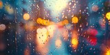 Rain Drops on a Window as Cars Drive Down the Street. Generative AI