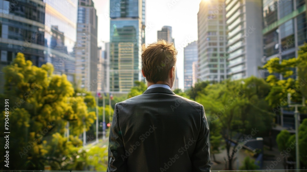 a Businessman is standing while looking at the city.AI generated image a Businessman is standing while looking at the city.AI generated image