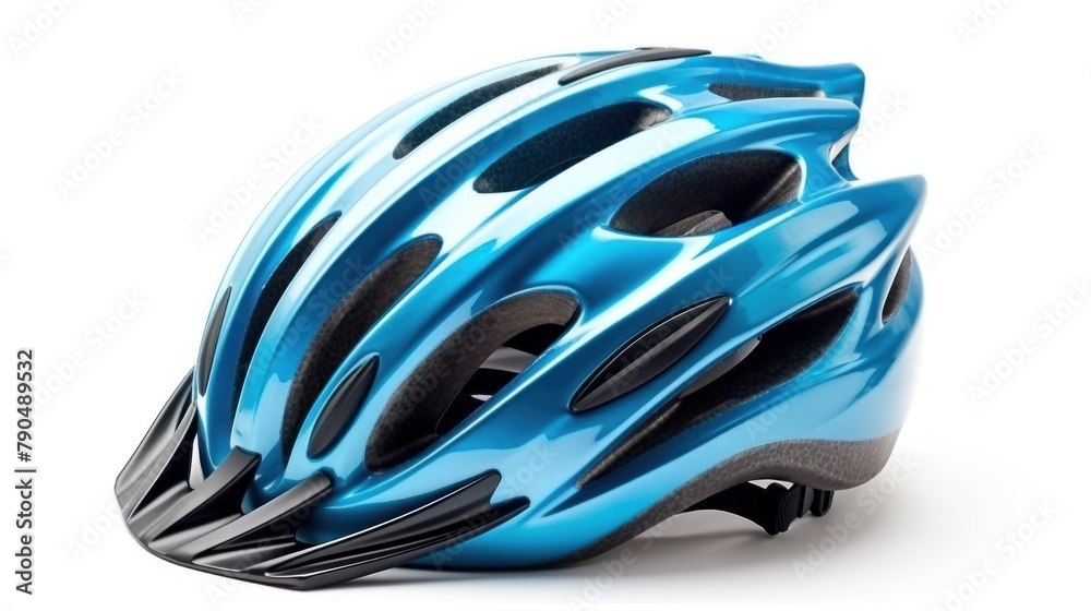 close up Blue helmet for cyclists isolated on white background.AI generated image close up Blue helmet for cyclists isolated on white background.AI generated image
