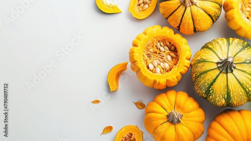 Border of Squash on white background with empty space, top view