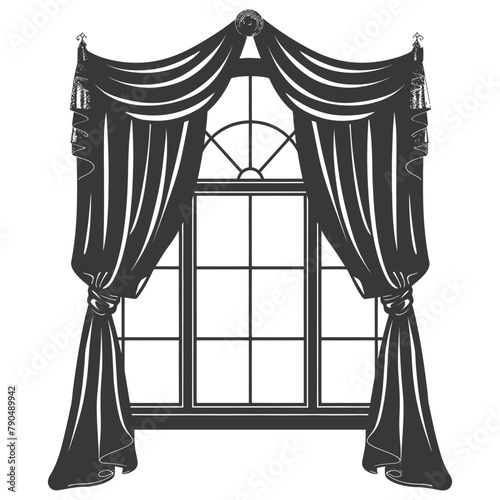 Silhouette aesthetic window with curtain black color only