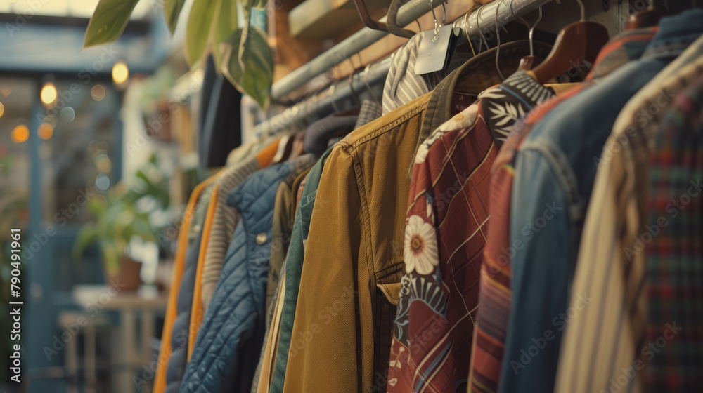 Fototapeta premium Second-Hand Clothing Store, Sustainable Clothing on Display