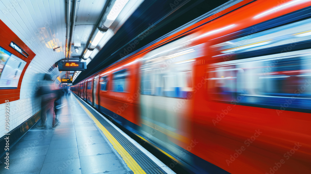 Speeding Red Tube Train Captured in Dynamic Motion Blur