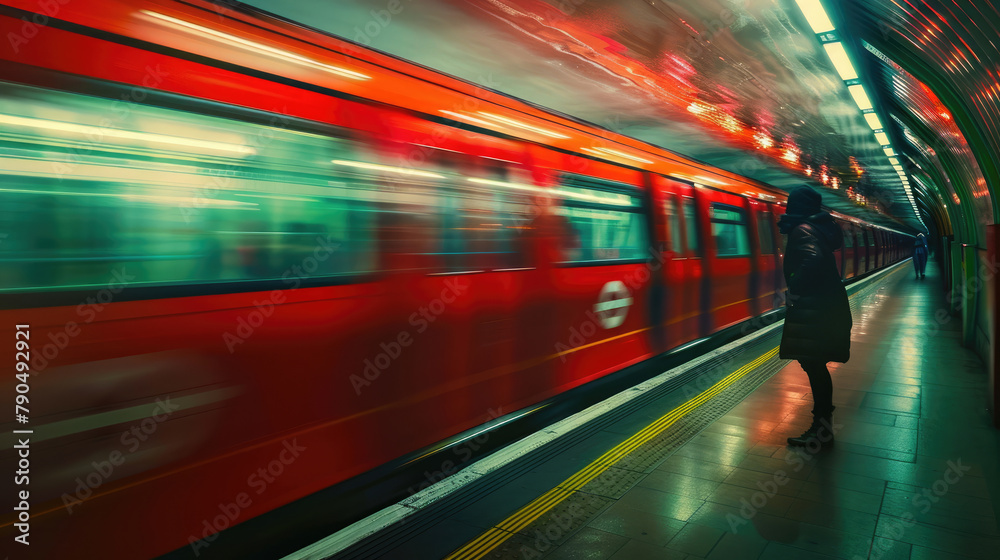 Speeding Red Tube Train Captured in Dynamic Motion Blur
