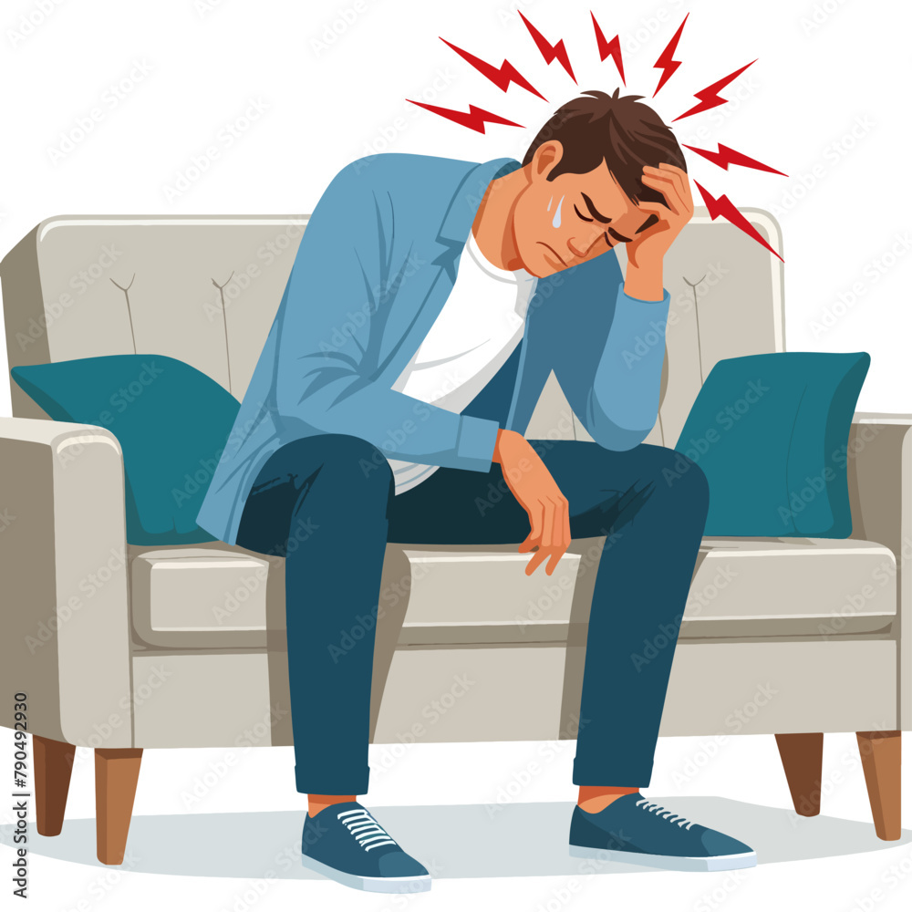 holding hands on head Migraine stress headache concept holding hands on head Migraine stress headache concept