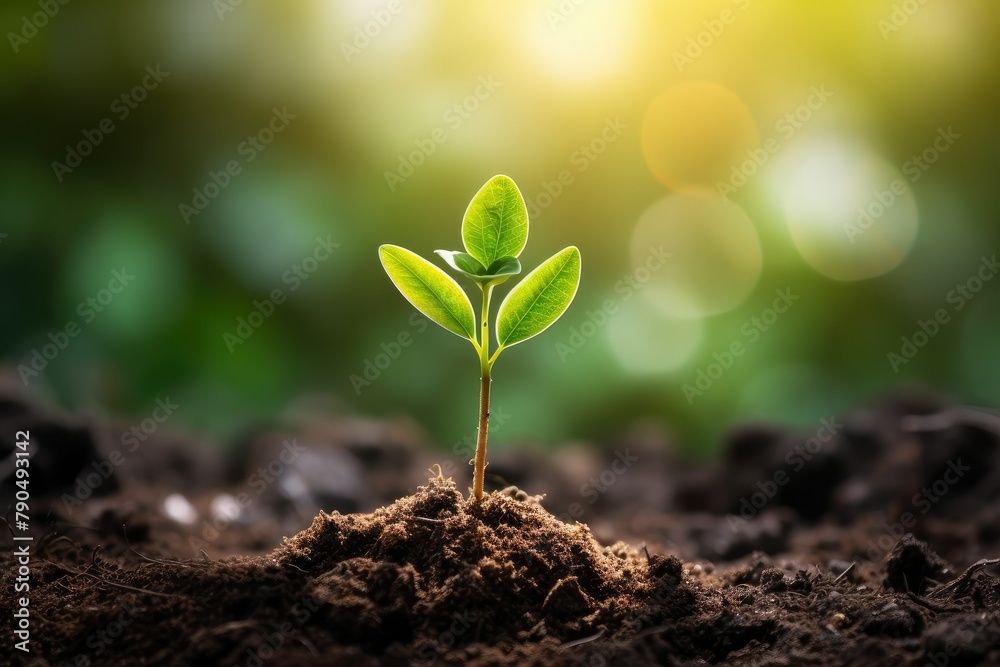 A small green plant emerging from the soil, symbolizing new life and growth. Generative AI A small green plant emerging from the soil, symbolizing new life and growth. Generative AI