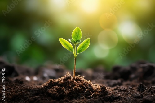 A small green plant emerging from the soil, symbolizing new life and growth. Generative AI