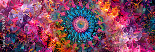 Vortex of Colors: Surreal, Abstract Psychedelic Art Displaying Geometric Fusion and Transcendental Beauty.