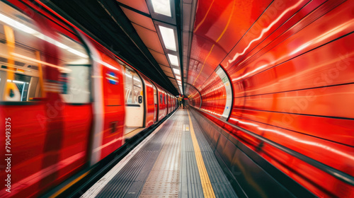 Speeding Red Tube Train Captured in Dynamic Motion Blur