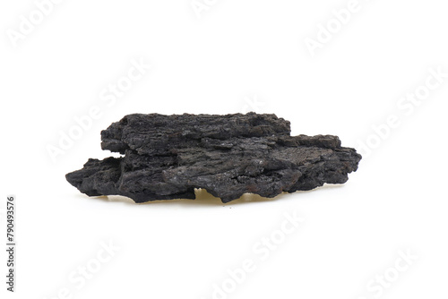 Natural wood charcoal, traditional charcoal or hardwood charcoal isolated on white background. For heating food in cooking. cosmetics. deodorant in the refrigerator. Activated Carbon. BBQ.