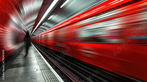 Speeding Red Tube Train Captured in Dynamic Motion Blur © Thanos