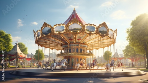 Describe the excitement and anticipation of a grand carousel unveiling ceremony in a small town, where the entire community comes together to celebrate