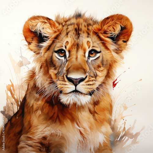 Watercolor Southern African Lion, clipart Illustration, Generative Ai © SantoshArt