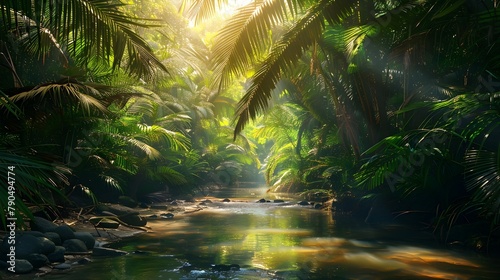 tropical jungle forest river rocks trees