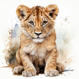 Watercolor Southern African Lion, clipart Illustration, Generative Ai