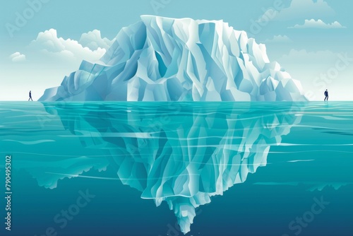 A man and a woman are walking on a frozen lake, iceberg