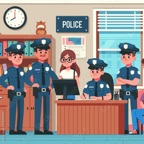 office police station flat illustration
