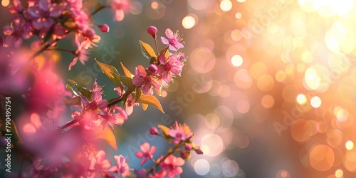 Blurry Photo of Pink Flowers in Sunlight. Generative AI © Lukasz Czajkowski