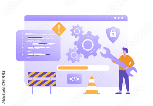 system update, maintenance, loading, installation software, technology, internet, application, flat vector illustration banner background for landing page website