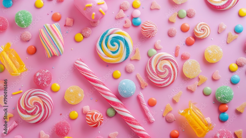The concept of National Candy Day, top view. Copy space area for text. Background, banner, template, events card The concept of National Candy Day, top view. Copy space area for text. Background, banner, template, events card