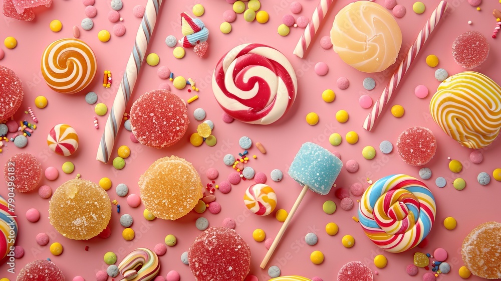 The concept of National Candy Day, top view. Copy space area for text. Background, banner, template, events card The concept of National Candy Day, top view. Copy space area for text. Background, banner, template, events card