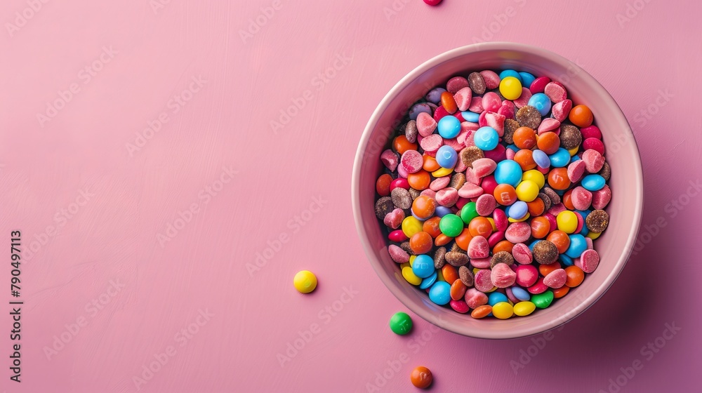 The concept of National Candy Day, top view. Copy space area for text. Background, banner, template, events card