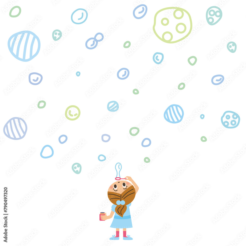 シャボン玉を吹く子供のカットイラスト シャボン玉を吹く子供のカットイラスト