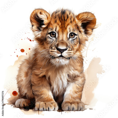 Watercolor Southern African Lion, clipart Illustration, Generative Ai