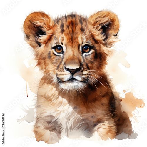 Watercolor Southern African Lion, clipart Illustration, Generative Ai © SantoshArt