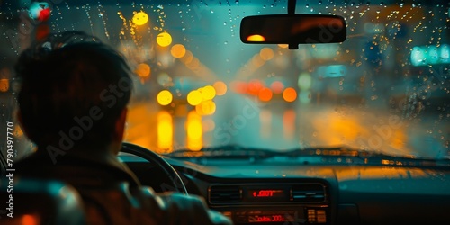 Man Driving Car in the Rain. Generative AI