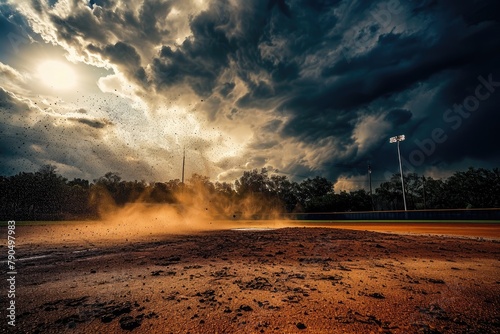 A dramatic moment of a baseball pitch, second base during match in the field, Ai generated photo