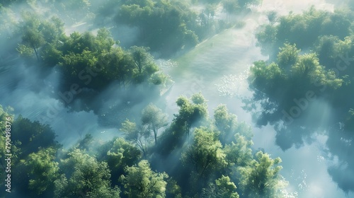 Ethereal Aerial Forest Impressionism Through 3D Rendered Lighting Techniques