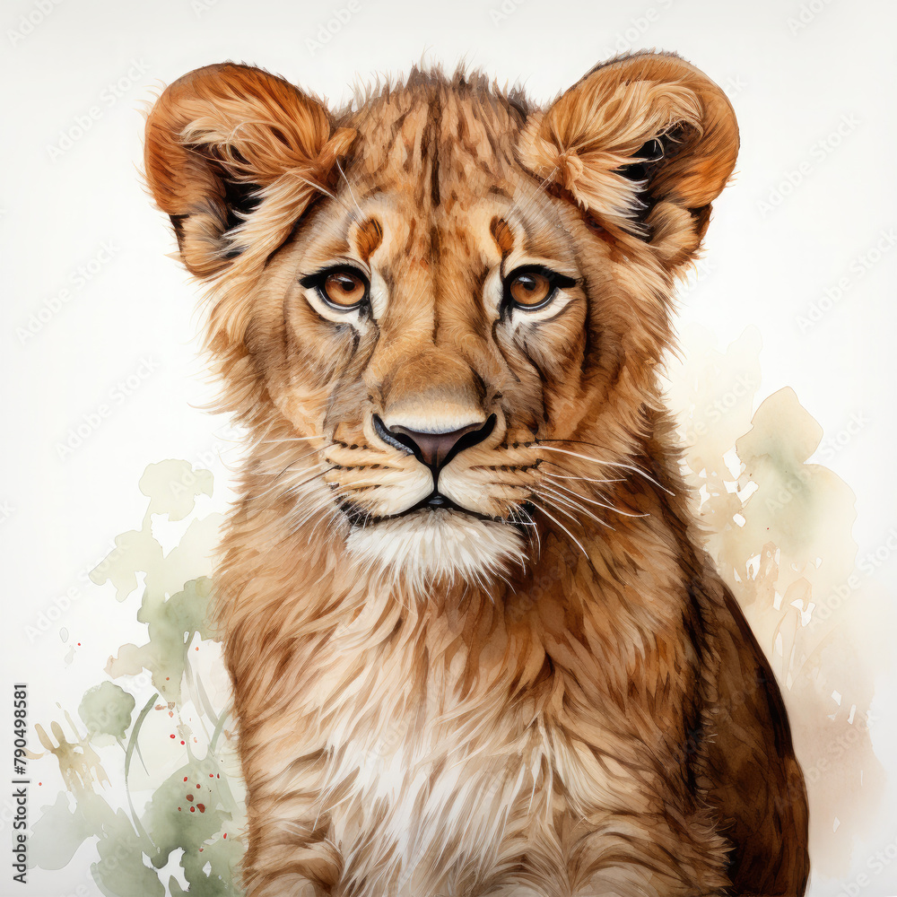 Fototapeta premium Watercolor Southern African Lion, clipart Illustration, Generative Ai