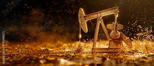 an oil pump made of gold, shot at noon photo