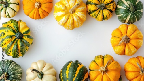 Squash on white background with copy space, top view