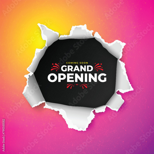 Grand opening sale poster, sale banner on ripped paper background template with 3d editable text effect