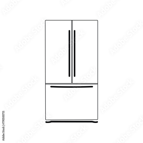 ne single line drawing of luxury two door refrigerator home appliance. New classic grey cooler icebox frig with Illustration style doodle and line art