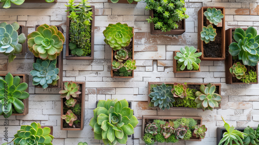 Modern Plant Wall with Wooden Planters Modern Plant Wall with Wooden Planters